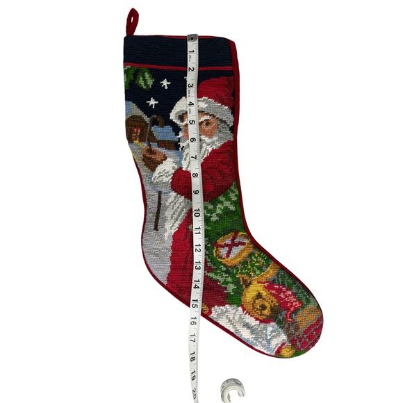 Vintage Needle Crafts Handmade Needlepoint Embroidery Christmas Stocking Santa - Picture 5 of 8